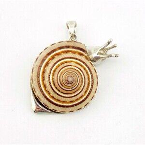 Sterling Silver Snail Pendant Real Shell Figural Vintage